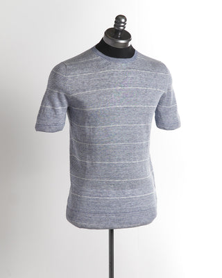Gran Sasso Light Blue Linen Micro Stripe T -Shirt