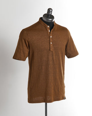 Gran Sasso Tobacco Stretch Linen Henley Short Sleeve T-Shirt