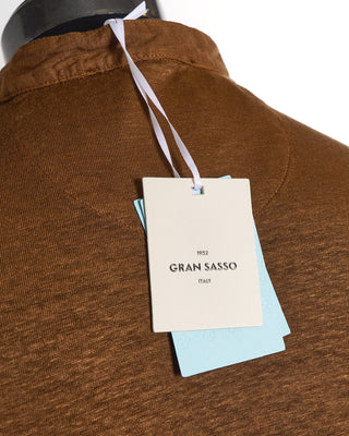 Gran Sasso Tobacco Stretch Linen Henley T-Shirt	