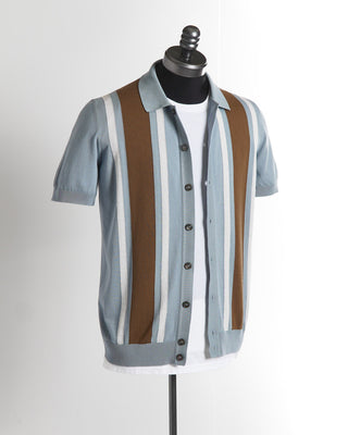 Gran Sasso Light Blue Striped Full Button Polo Shirt