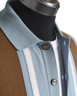 Gran Sasso Blue Striped Full Button Polo Shirt