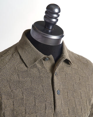 Gran Sasso Brown Terry Towel Checkered Polo Shirt