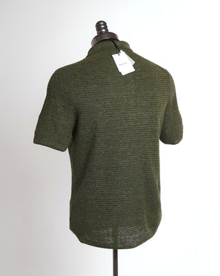 Gran Sasso Army Green Waffle Linen Polo Shirt