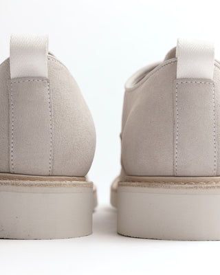 Heschung Cooper Veau Velours  Pearl White Suede Derby Shoes Rubber Sole