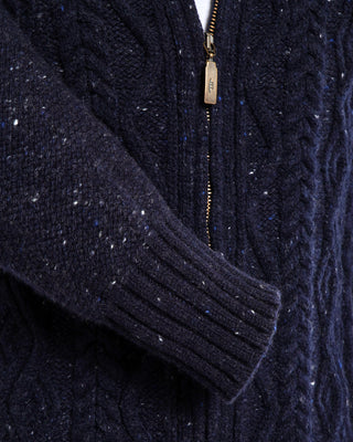 Inis Meáin Aran Cable Knit Navy Donegal Sleeve