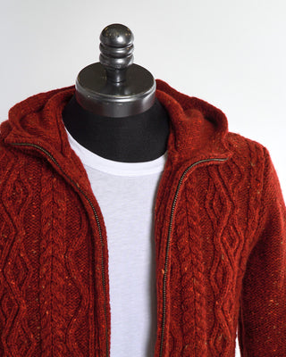 Inis Meáin Kilkenny Wool-Cashmere Aran Cable Hoodie Sweater