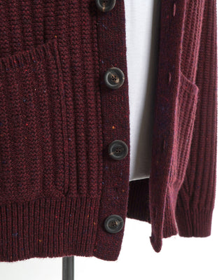 Inis Meáin Burgundy Wool Cashmere Shawl Collar Sweater
