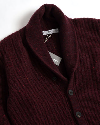 Inis Meáin Burgundy Donegal Shawl Collar Cardigan Sweater