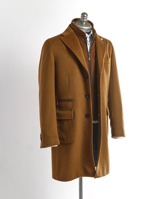Luigi Bianchi Mantova Camel Wool & Cashmere 'Thermo' Hybrid Overcoat