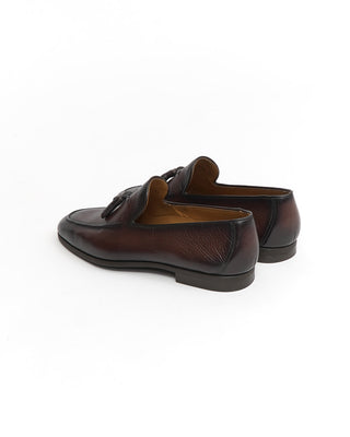 Magnanni 'Delrey' Tassle Pebble Grain Brown Leather Loafers Rubber Flex Soles