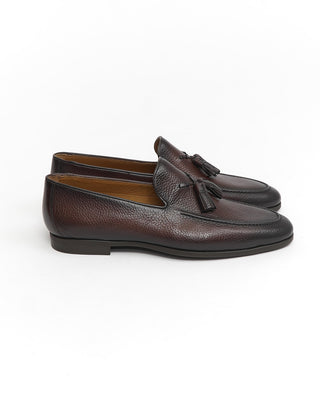 Magnanni 'Delrey' Tassle Pebble Grain Brown Leather Loafers with Rubber Soles