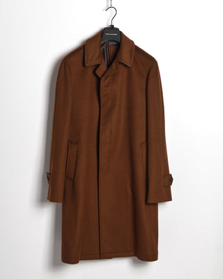 Tagliatore Solid Brown Wool Belted Topcoat