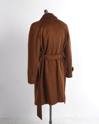 Tagliatore Cognac Brown Wool Belted Topcoat with Raglan Sleeves