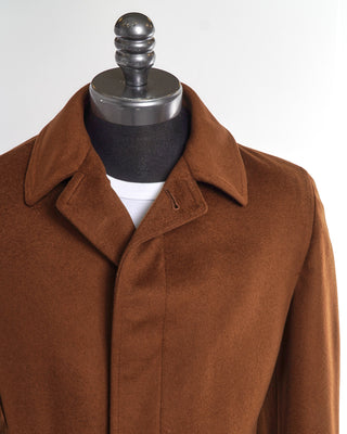 Tagliatore Solid Brown Wool Belted Unlined Topcoat with Raglan Sleeves