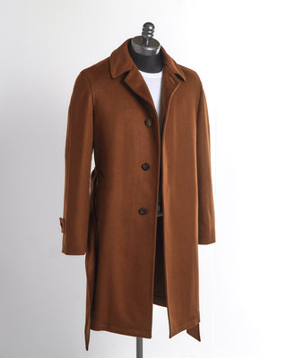 Tagliatore Solid Brown Wool Belted Topcoat w/ Raglan Sleeves