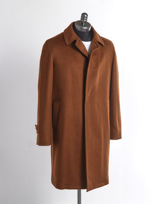 Tagliatore Solid Cognac Brown Wool Belted Topcoat