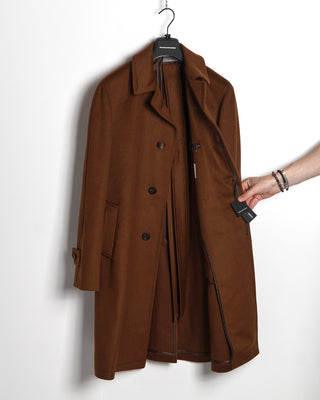 Tagliatore Solid Brown Wool Belted Partially Unlined Topcoat