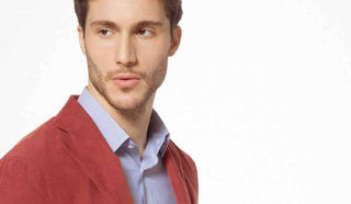 Image of man wearing a red Boglioli jacket