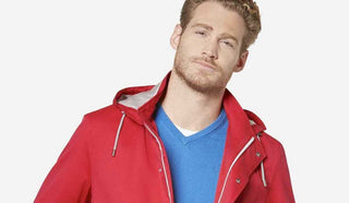 Picture of man wearing a red jacket from Bugatti