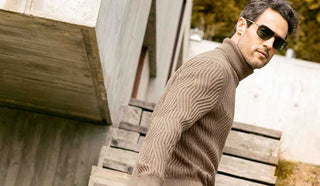 Image of man wearing a light brown turtle neck from Canali