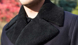 Close up image of peacoat collar 
