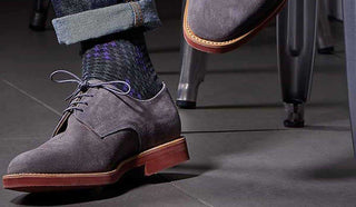 Close up image of a man's feet with Pantherella socks on