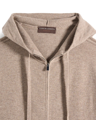Filippo De Laurentiis Wool Cashmere Full Zip Hoodie in Natural, view 2