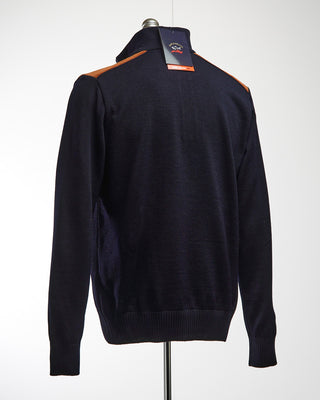 Paul  Shark Navy Wool Half Zip Sweater With Velvet Details Navy 