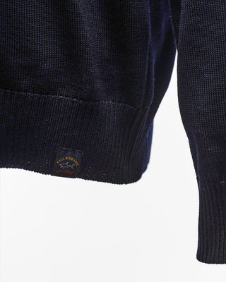 Paul  Shark Navy Wool Half Zip Sweater With Velvet Details Navy  2