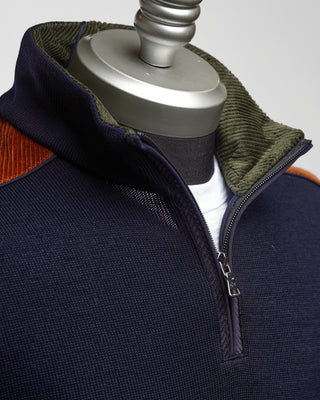 Paul  Shark Navy Wool Half Zip Sweater With Velvet Details Navy  4