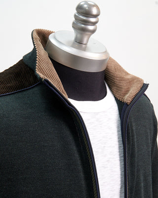 Paul  Shark Green Wool Full Zip Sweater With Velvet Details Green  1