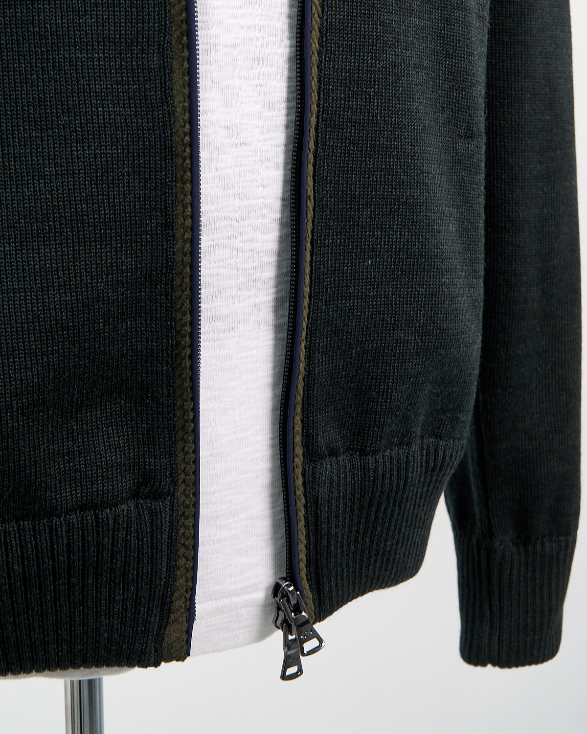 Paul & Shark Green Wool Full Zip Sweater with Velvet Details