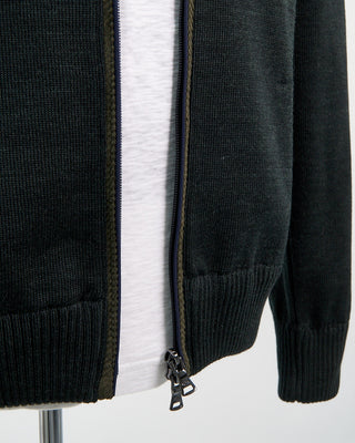 Paul  Shark Green Wool Full Zip Sweater With Velvet Details Green  2