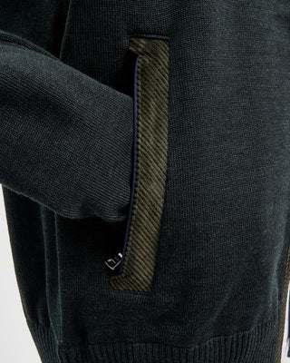 Paul  Shark Green Wool Full Zip Sweater With Velvet Details Green  3