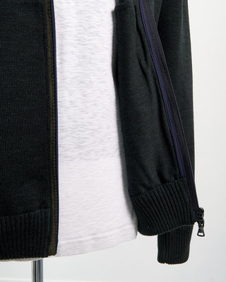 Paul  Shark Green Wool Full Zip Sweater With Velvet Details Green  4