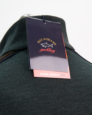 Paul  Shark Green Wool Full Zip Sweater With Velvet Details Green  7