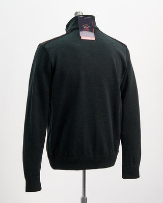 Paul  Shark Green Wool Full Zip Sweater With Velvet Details Green  8