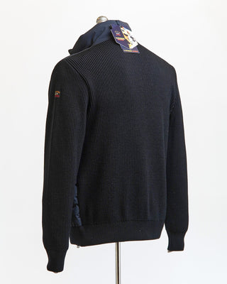 Paul  Shark Black Typhoon Mix Media Quilted Zip Hybrid Sweater Jacket Black 