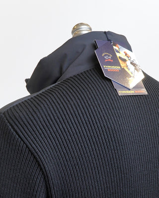 Paul  Shark Black Typhoon Mix Media Quilted Zip Hybrid Sweater Jacket Black  1