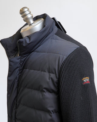 Paul  Shark Black Typhoon Mix Media Quilted Zip Hybrid Sweater Jacket Black  2