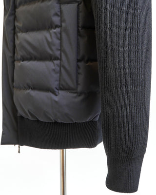 Paul  Shark Black Typhoon Mix Media Quilted Zip Hybrid Sweater Jacket Black  3