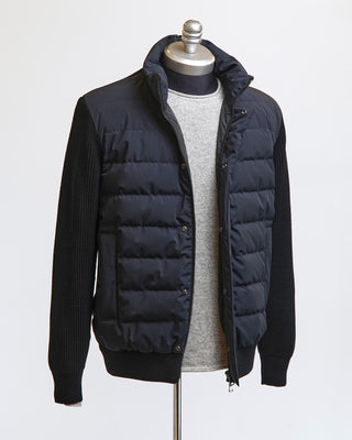 Paul  Shark Black Typhoon Mix Media Quilted Zip Hybrid Sweater Jacket Black  7