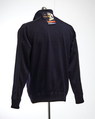 Paul  Shark Navy Wool Full Zip Sweater With Contrasting Typhoon Details Navy 