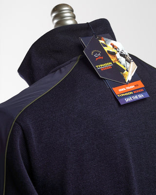 Paul  Shark Navy Wool Full Zip Sweater With Contrasting Typhoon Details Navy  1