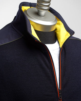 Paul  Shark Navy Wool Full Zip Sweater With Contrasting Typhoon Details Navy  4