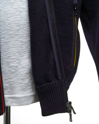 Paul  Shark Navy Wool Full Zip Sweater With Contrasting Typhoon Details Navy  5