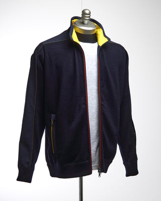 Paul  Shark Navy Wool Full Zip Sweater With Contrasting Typhoon Details Navy  6