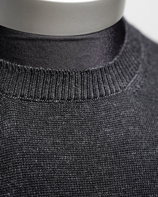 Gran Sasso Two Tone Lightweight Wool Crewneck Sweater Black  3