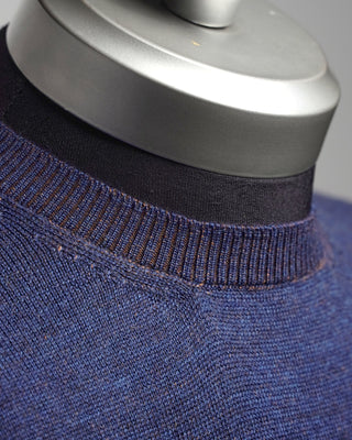 Gran Sasso Two Tone Lightweight Wool Crewneck Sweater Blue  3