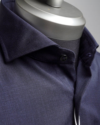 Xacus Navy Luxe Lightweight Merino Wool Dress Shirt Navy  3